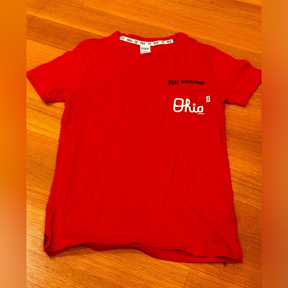 Victoria's Secret PINK Bold Red OHIO STATE BUCKEYES T-Shirt Size XS Collegiate